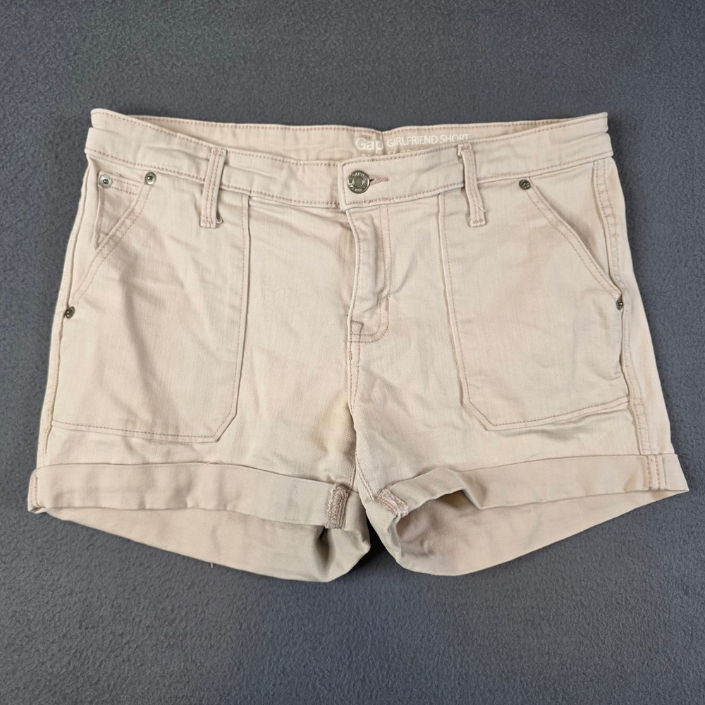 Gap Girlfriend Short Womens Size 8 Beige Cuffed Chino Twill Patch Pocket